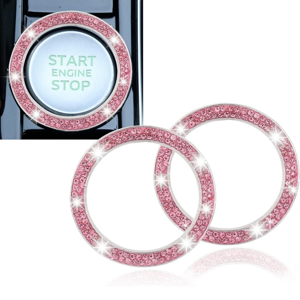 2 PCS Crystal Double Rhinestone Car Engine Start Stop Decoration Ring, Bling Car